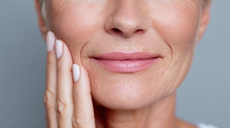 Close-up of a woman touching her cheek, suggesting a dental concern