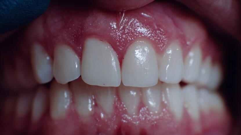 Close up of teeth and gums showing possible looseness or instability caused by poor bite alignment